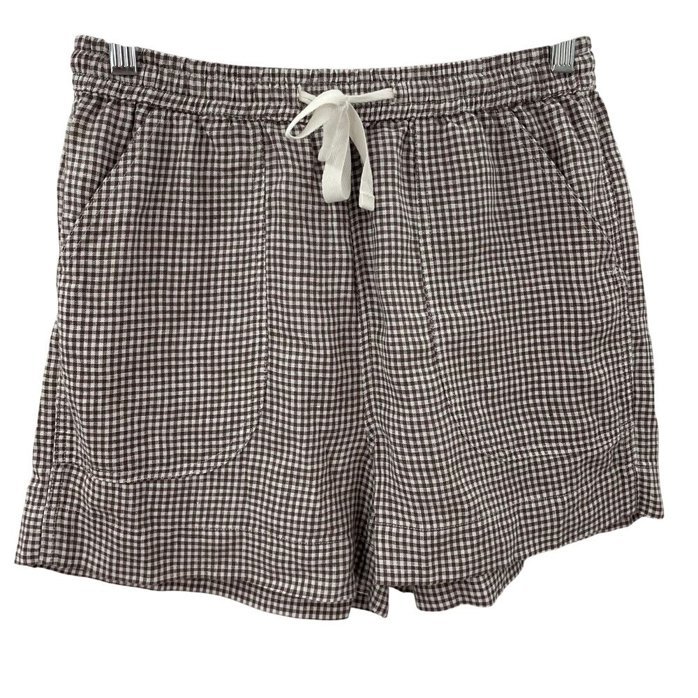 Quince 100% European Linen Shorts Taupe Brown Gingham S - Picture 5 of 10
